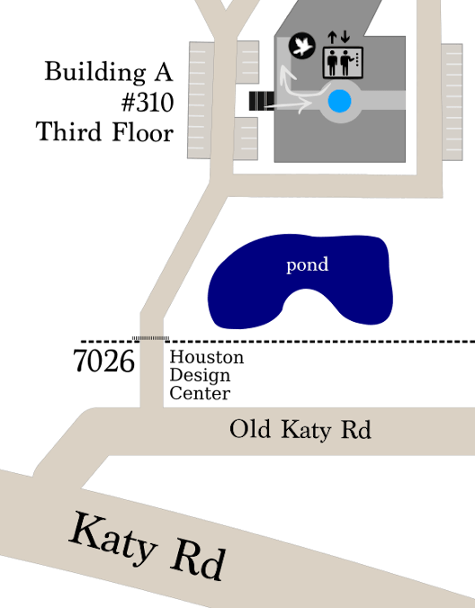 map to immersive theatre/escape room space inside Houston Design Center; address: 7026 Old Katy Rd #310 / Houston TX 77024